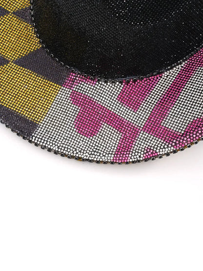 Leilani Color-Block Denim Hat with Rhinestone Embellishments