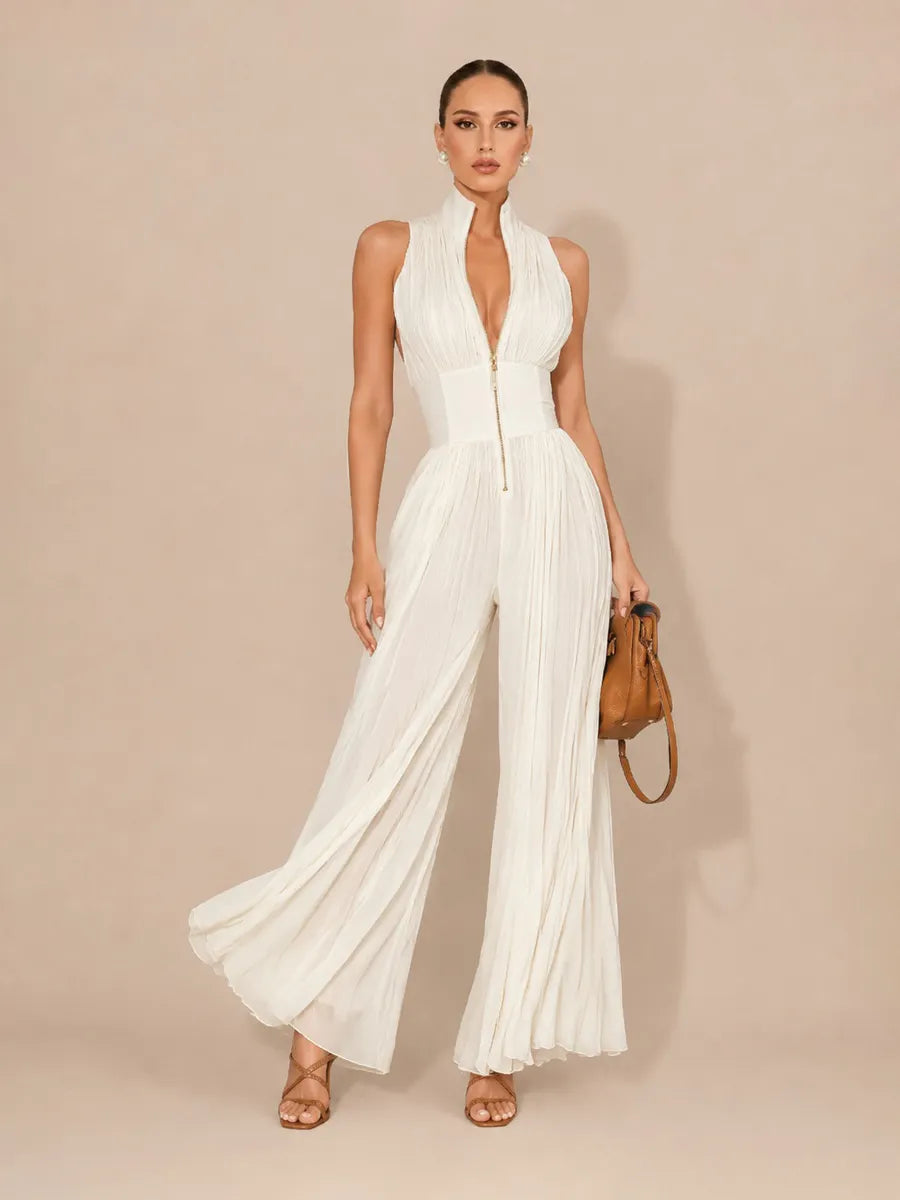 Ophelia Sleeveless Pleated Zip-Front Jumpsuit