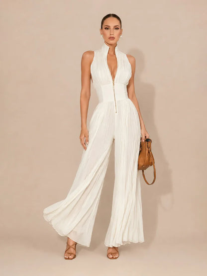 Ophelia Sleeveless Pleated Zip-Front Jumpsuit
