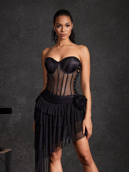 Ariadne Strapless Lace Up Mesh Skirt Set
