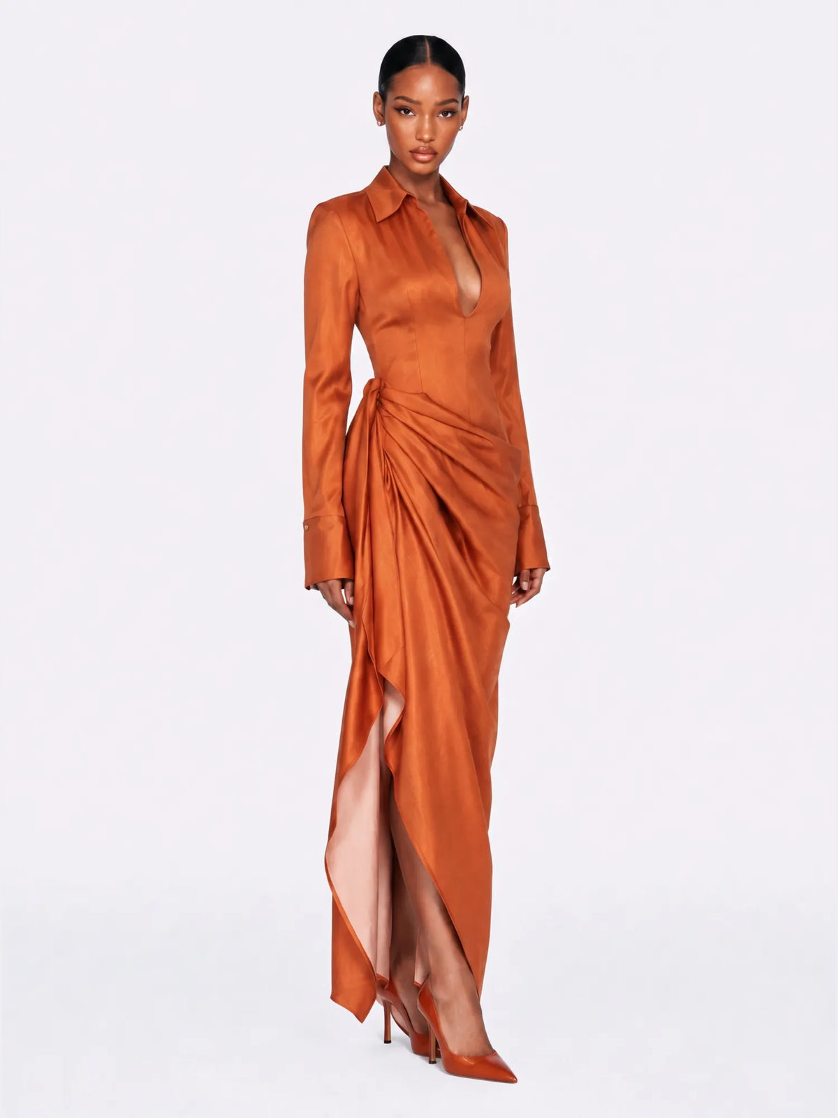 Scarlett Irregular Pleated Lapel Maxi Dress