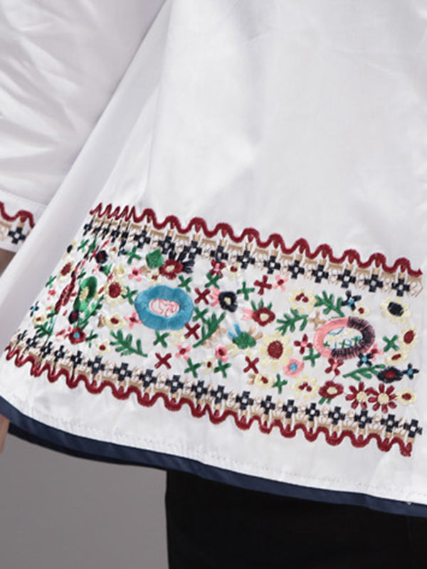 High-Low Loose Embroidered Multi-Colored Blouses&Shirts Tops