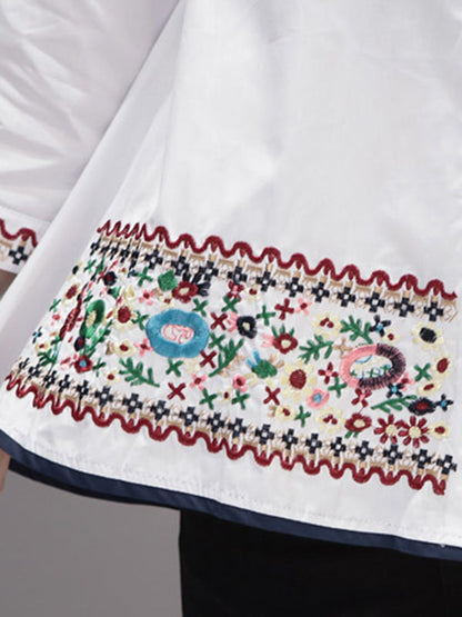 High-Low Loose Embroidered Multi-Colored Blouses&Shirts Tops