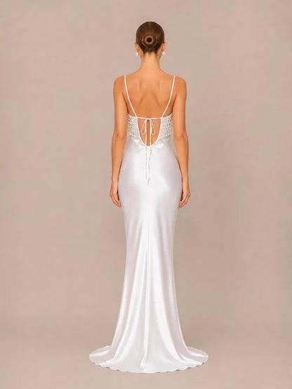 Nala Elegant Pearl Satin Maxi Dress