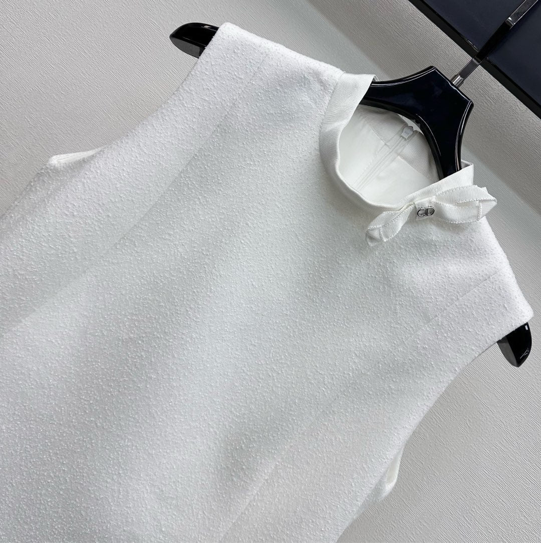 CD Logo-embellished Coarse Vest Dress White Polyester 350334