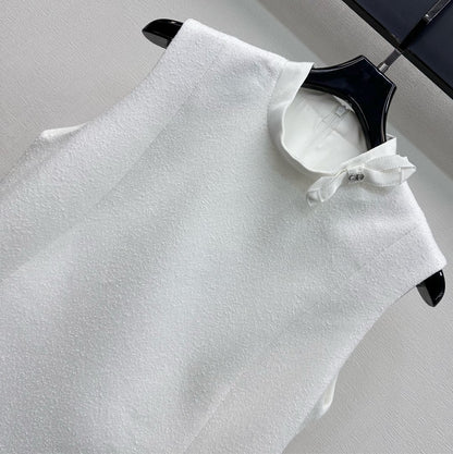 CD Logo-embellished Coarse Vest Dress White Polyester 350334