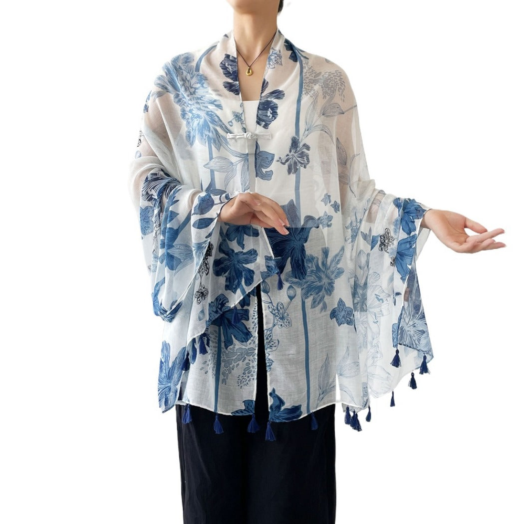 Scarvii - Boho Summer Shawl Scarf With Fringed &amp; Button