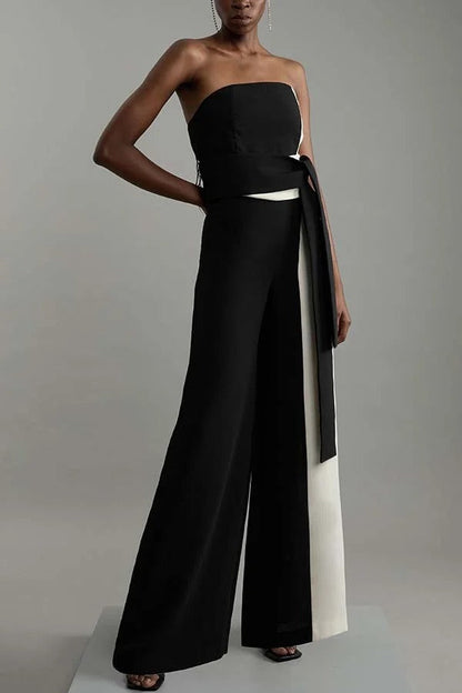 Social Hour Colourblock Tailored Bandeau Tie-up Waist Wide Leg Jumpsuit