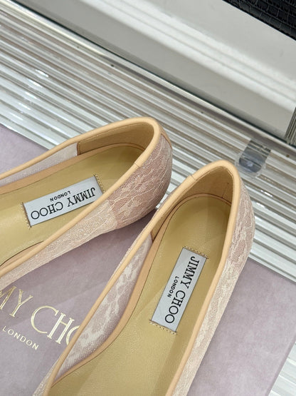 JC25WF Rhinestone Bow Pionted Toe Ballet Flat Nude Sheepskin 573535