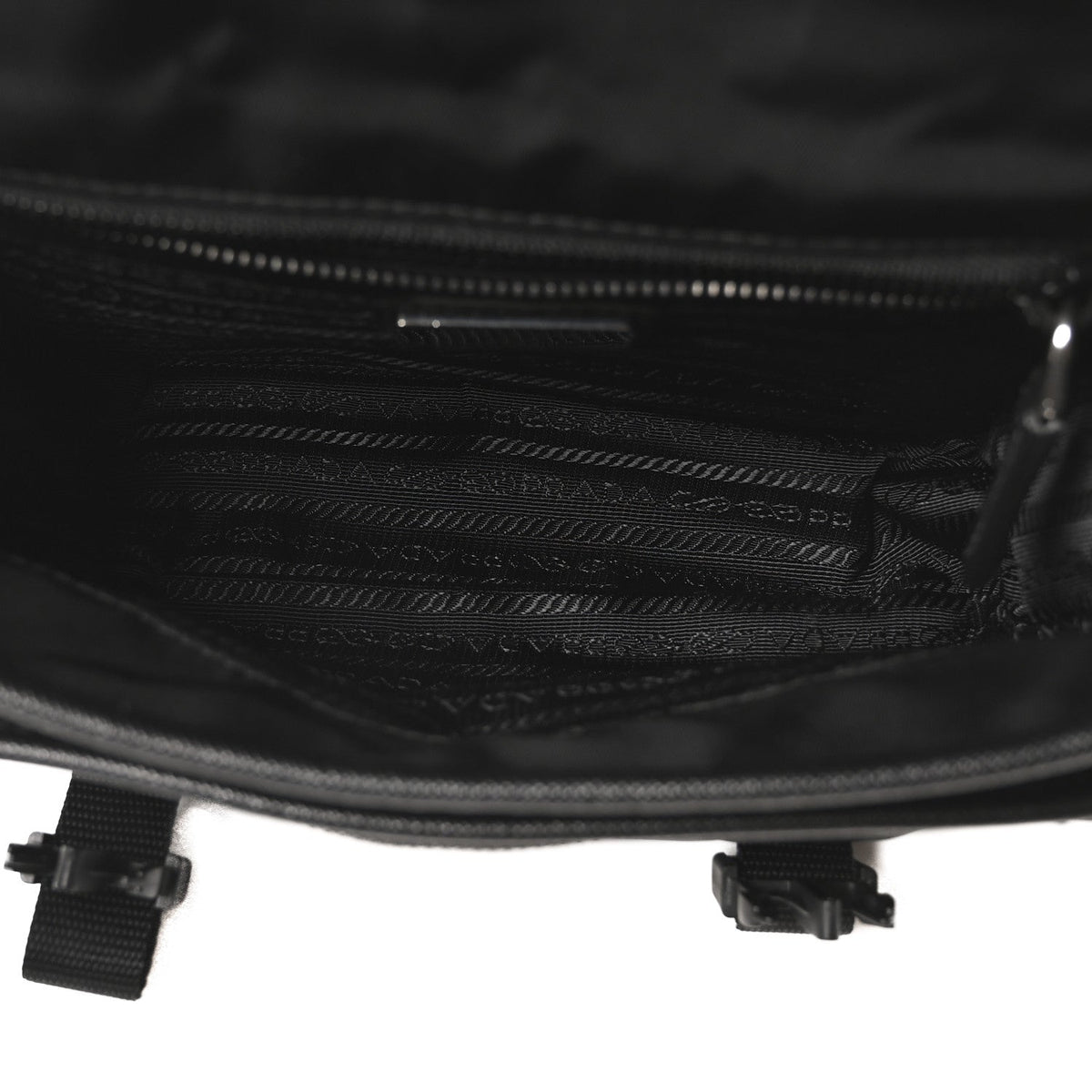 Re-Nylon Saffiano Pocket Double Snap Buckle Messenger Shoulder Bag Black
