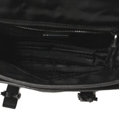 Re-Nylon Saffiano Pocket Double Snap Buckle Messenger Shoulder Bag Black