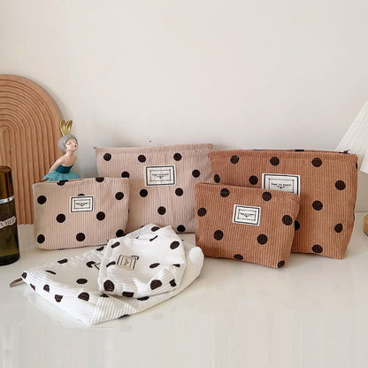 Cosbai - Corduroy Polka Dot Storage Pouch