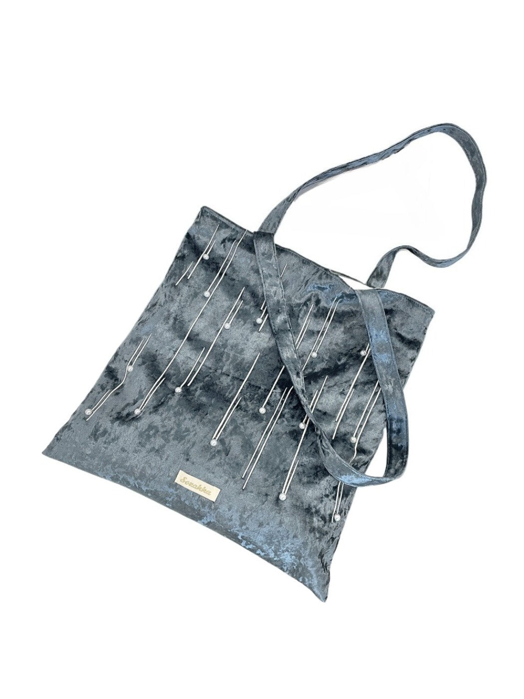 Cosbai - Velvet Beaded Tote Bag with Magnetic Closure