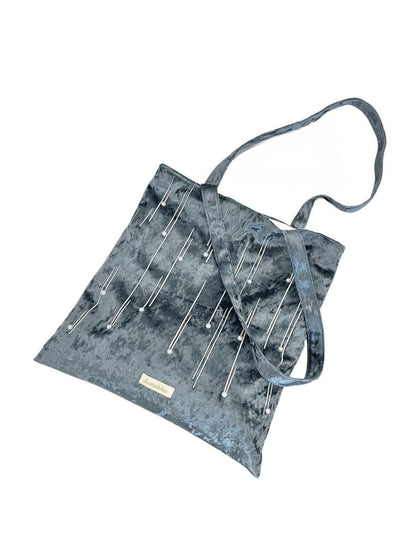 Cosbai - Velvet Beaded Tote Bag with Magnetic Closure
