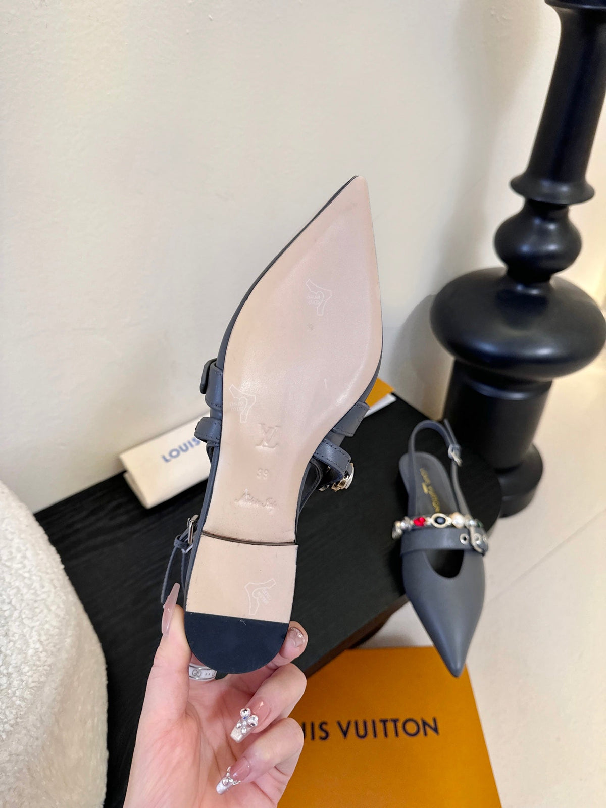 LV Vibe Slingback Flat Slate Grey Cowhide 580335