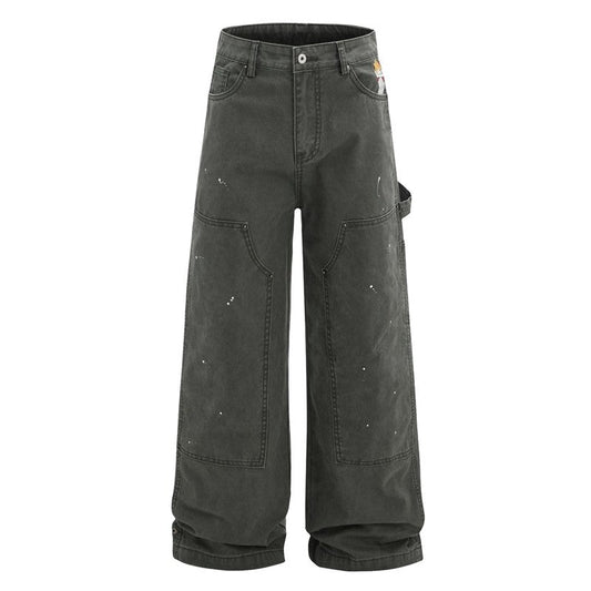 Ink Wash Distressed Cargo Pants With Cigarette Box Embroidery