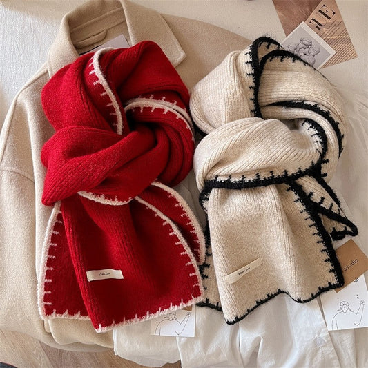 Color Blocking Lock Edge Knitted Scarf
