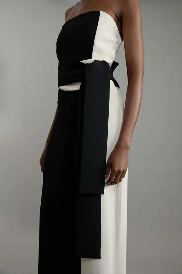 Social Hour Colourblock Tailored Bandeau Tie-up Waist Wide Leg Jumpsuit