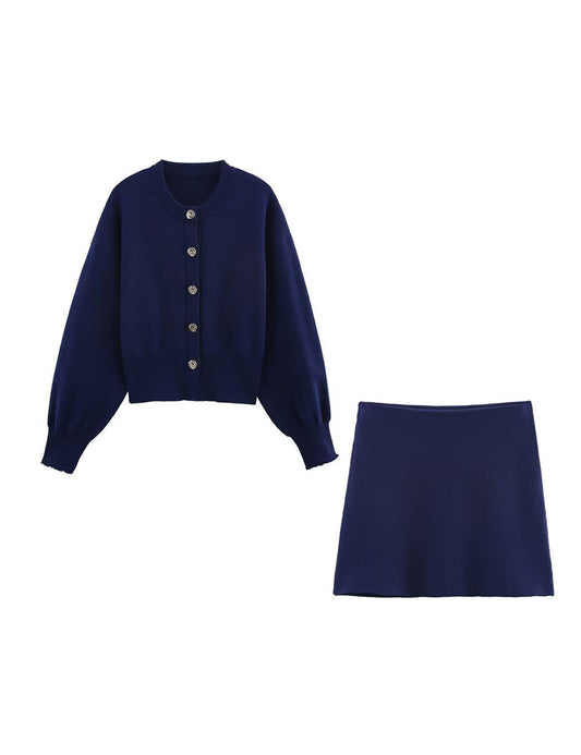 2-Piece Button Down Cardigan Mini Skirt Outfit Set