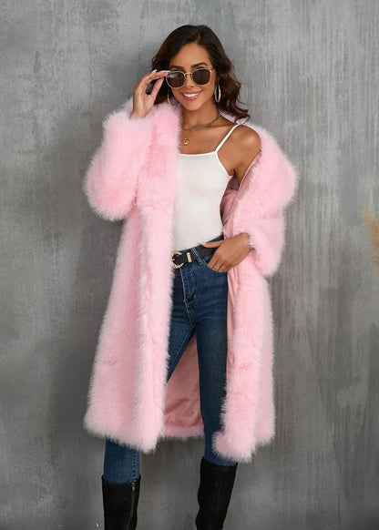 Faux Fur Suit Collar Coat Plush Mid Length
