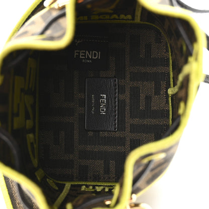 Fabric Jacquard Shiny Nappa FF 1974 Logo Threaded Edge Mini Mon Tresor Bucket Bag Tobacco Moro Giallo Fluo