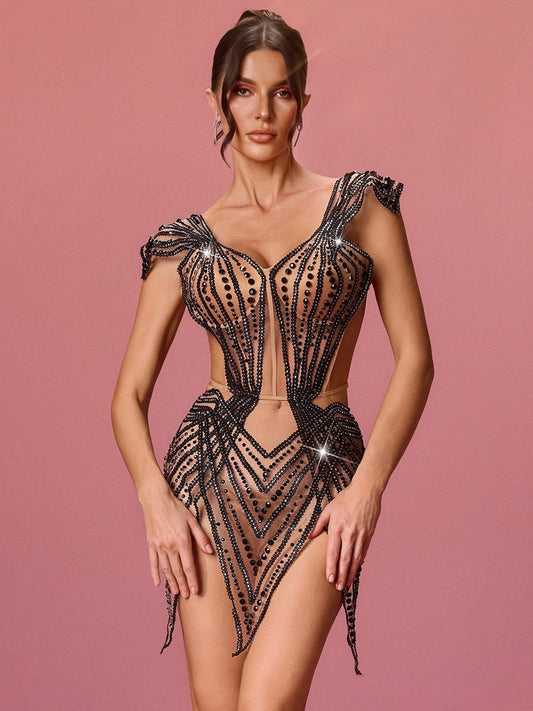 Eliana Lace Up Rhinestone Mini Dress