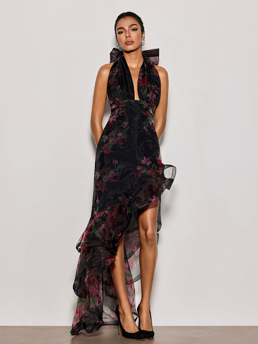 Stella Halterneck Floral Ruffle Maxi Dress