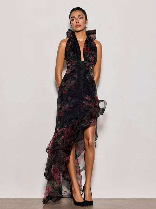 Stella Halterneck Floral Ruffle Maxi Dress
