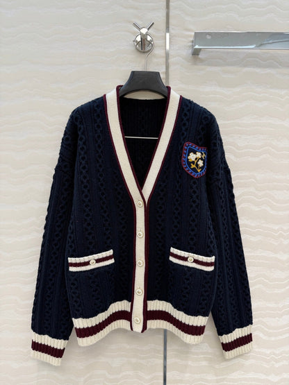 CC Spring 26 Cardigan White Brown Dark Blue Wool 342792