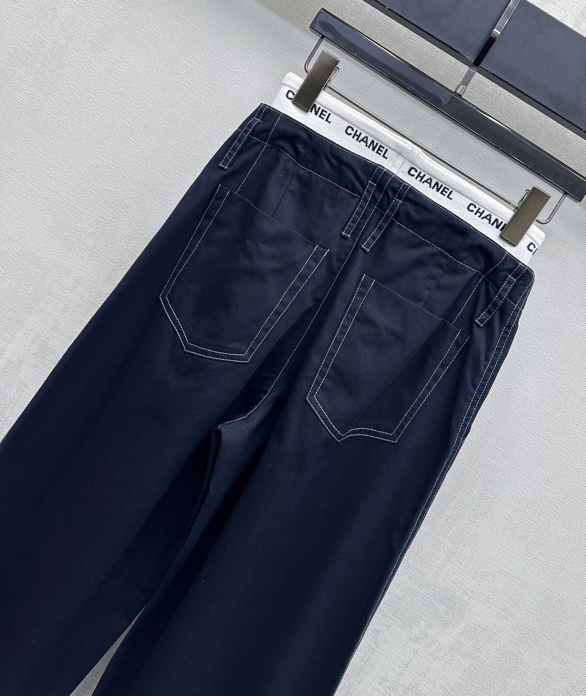 CC Drawstring Webbing Trousers Dark Navy Cotton Tencel 350184