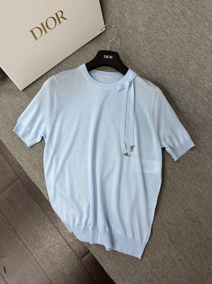 CD Short-Sleeved Fitted Sweater Sky Blue Silk Knit 349493