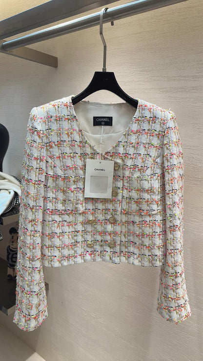 CHANEL SPRING ROMANTIC JACKET IVORY MULTICOLOR IN TWEED