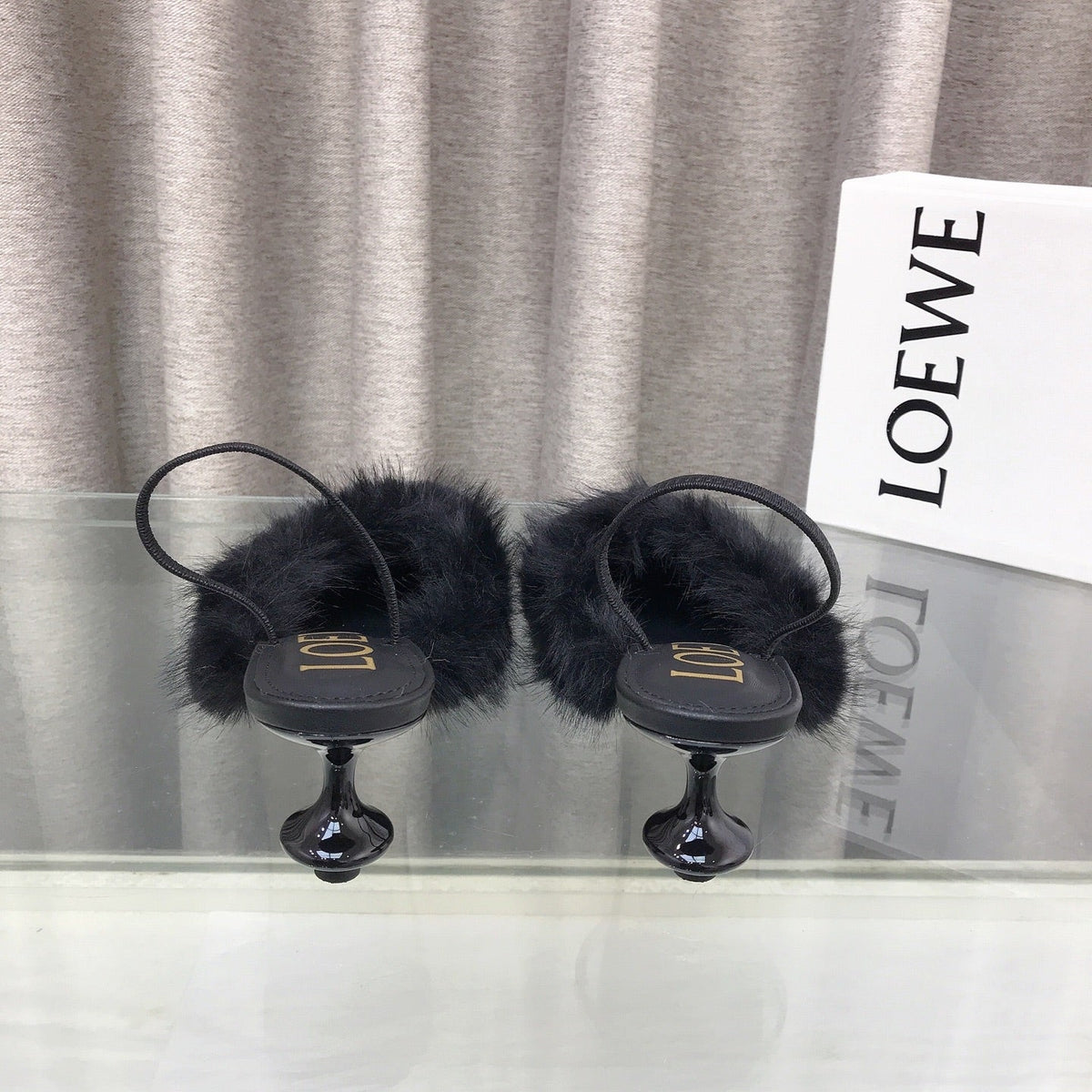 Loewe 25SS Fur-lined Mule 60 Black in Fox Fur 597435