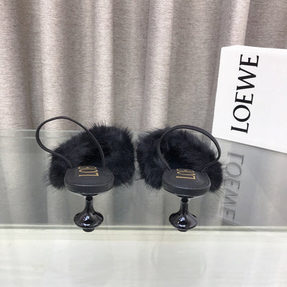 Loewe 25SS Fur-lined Mule 60 Black in Fox Fur 597435