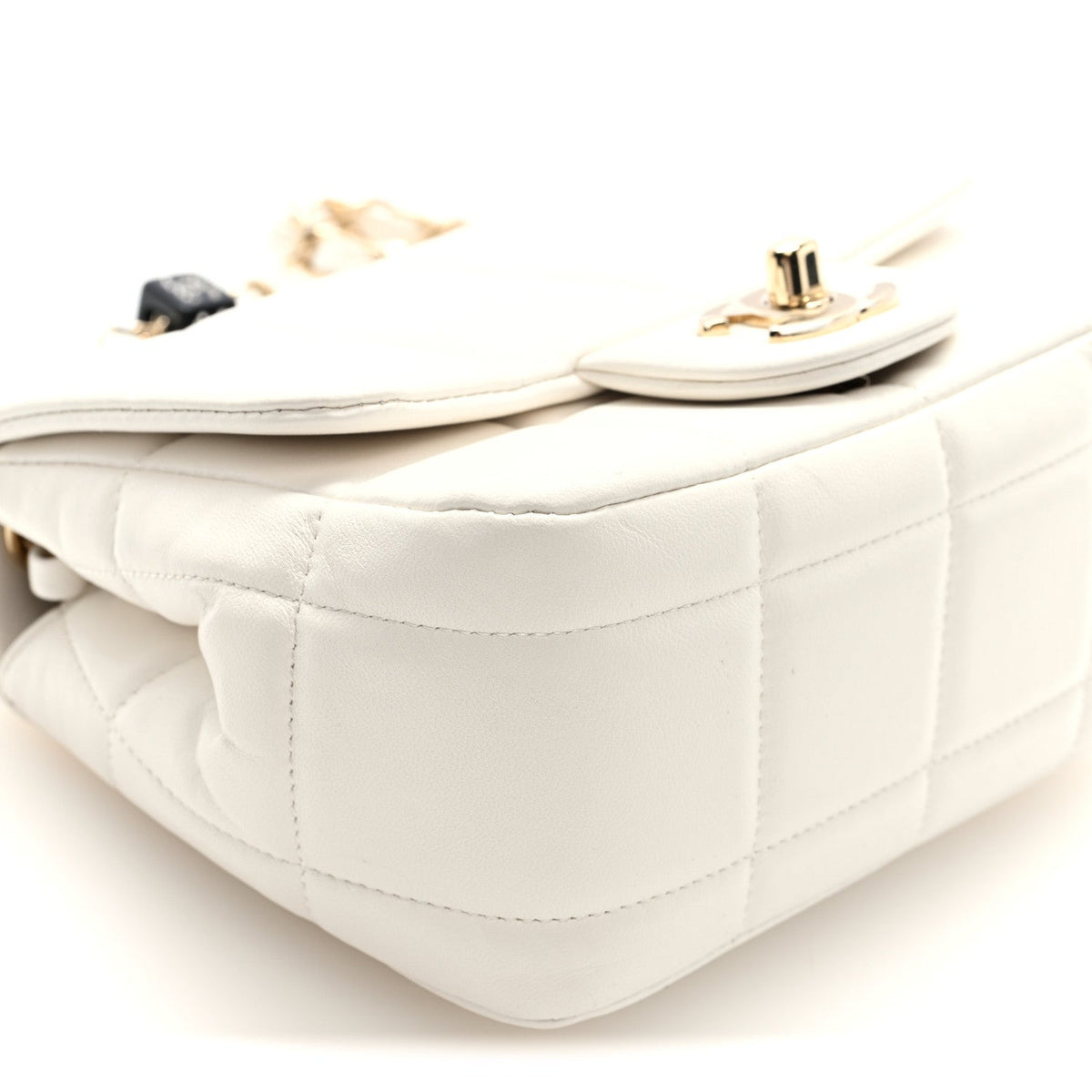 Lambskin Resin Crystal Square Quilted Mini Monacoco Flap White