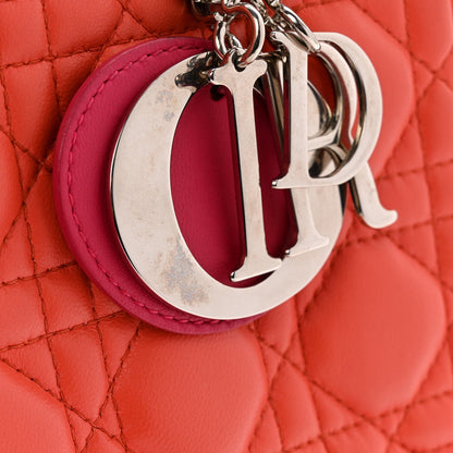 Lambskin Cannage Medium Bi-Color Lady Dior Orange Fuchsia