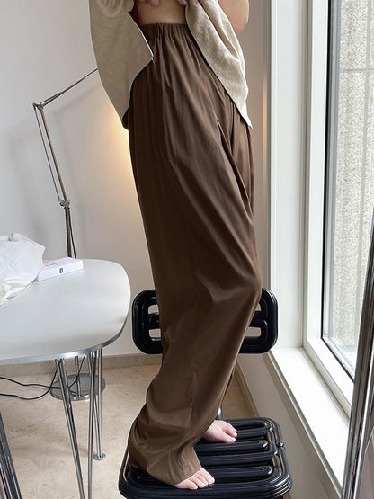 Casual Lightweight Loose High-Waisted Solid Color Wide Leg Pants