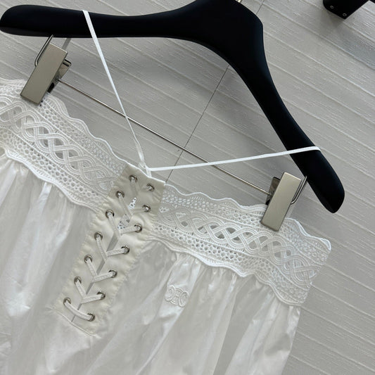 Celine 25 Lace One-shoulder Top White Cotton