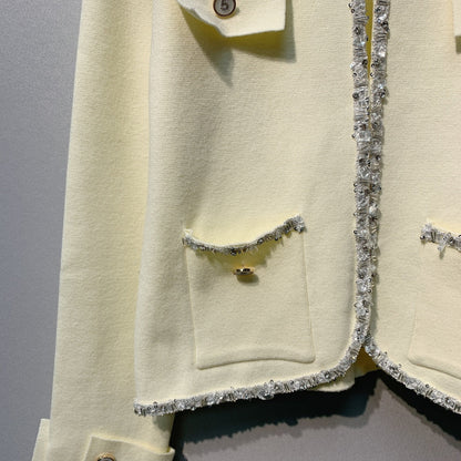 Chanel 26 Beaded Stylish Button Cardigan White in Wool 800687
