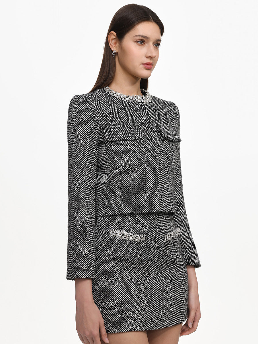 Fiona Classic Tailored Tweed Top And Skirt Two Piece Set