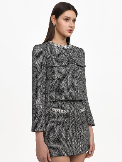 Fiona Classic Tailored Tweed Top And Skirt Two Piece Set
