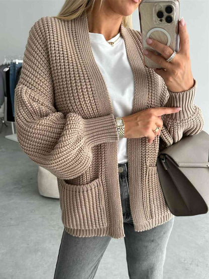 Solid Color V-neck Long-sleeved Casual Knitted Cardigan