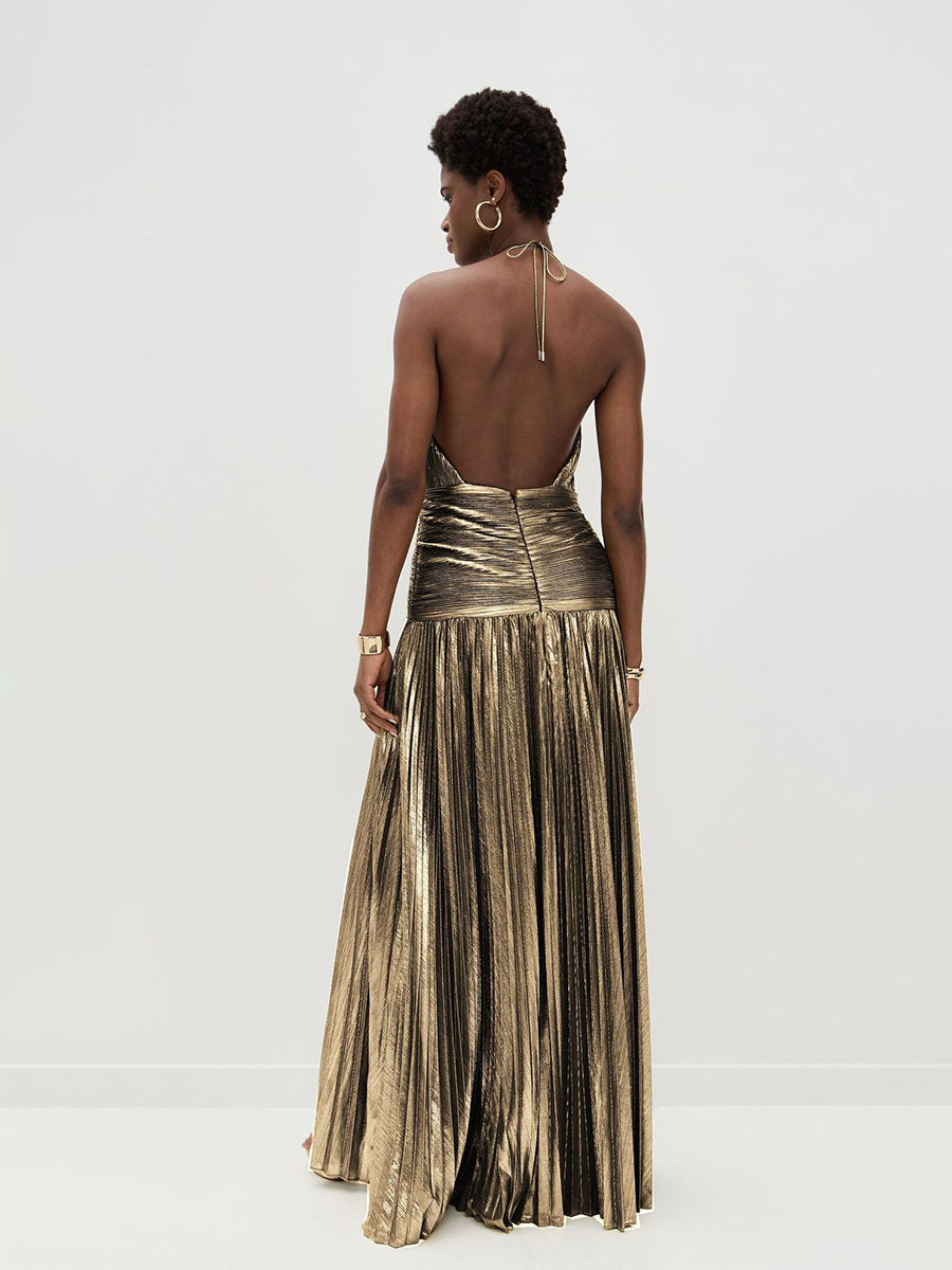 Noelia Metallic Slit Maxi Dress