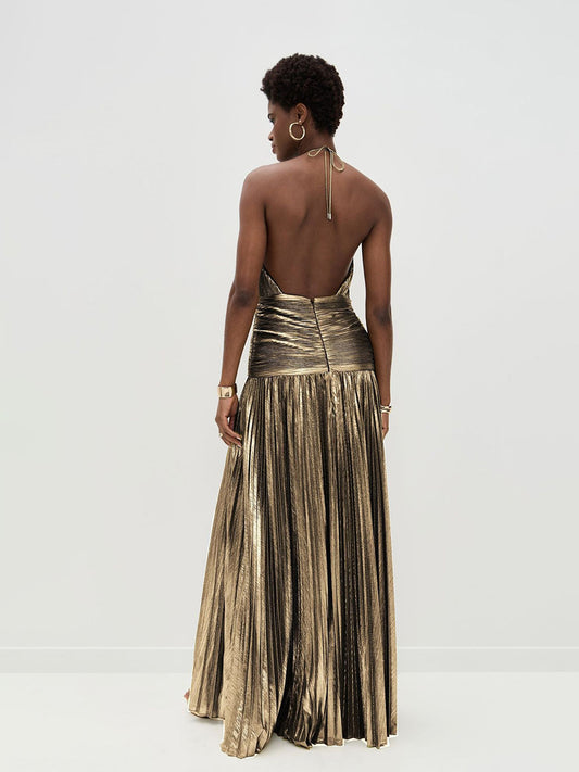 Noelia Metallic Slit Maxi Dress