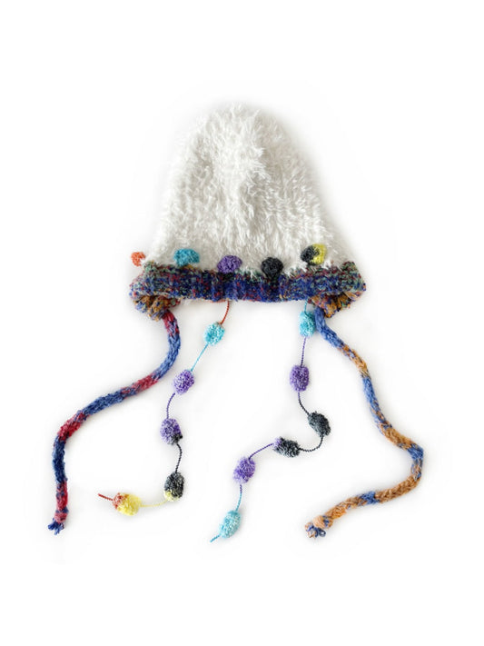 Haila - Winter Knitted Beanie with Pompom &amp; Tassel Braids