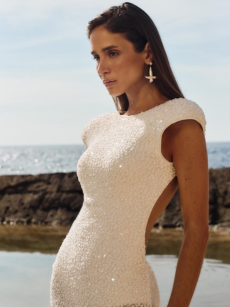 Aria White Sequined Maxi Dress