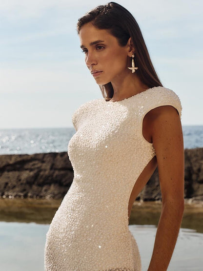 Aria White Sequined Maxi Dress