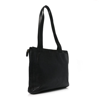 Caviar Embroidered Logo Shoulder Bag Black