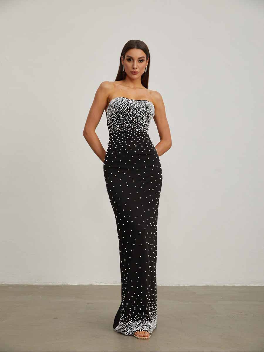 Georgia Sexy Strapless Bubble Bead Maxi Dress