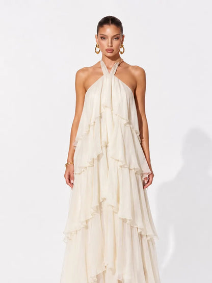Naomi Tiered Loose Chiffon Halter Maxi Dress